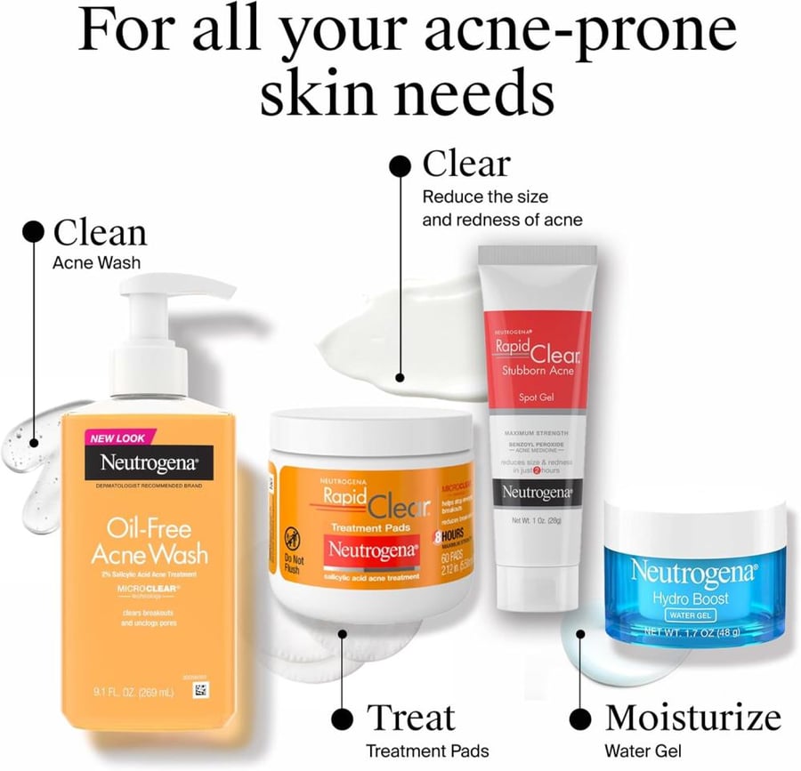 Neutrogena Rapid Clear Acne Face Pads with Salicylic Acid Acne Treatment Medicine to Fight Face Breakouts, Oil Free Pads with Maximum Strength Salicylic Acid Acne Medicine, 60 ct