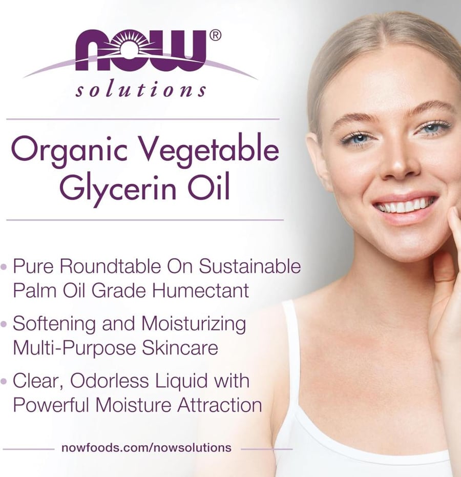 NOW Foods Solutions, Organic Vegetable Glycerin Oil, 100% Pure, Softening and Moisturizing Multi-Purpose Skin Care, 8-Ounce