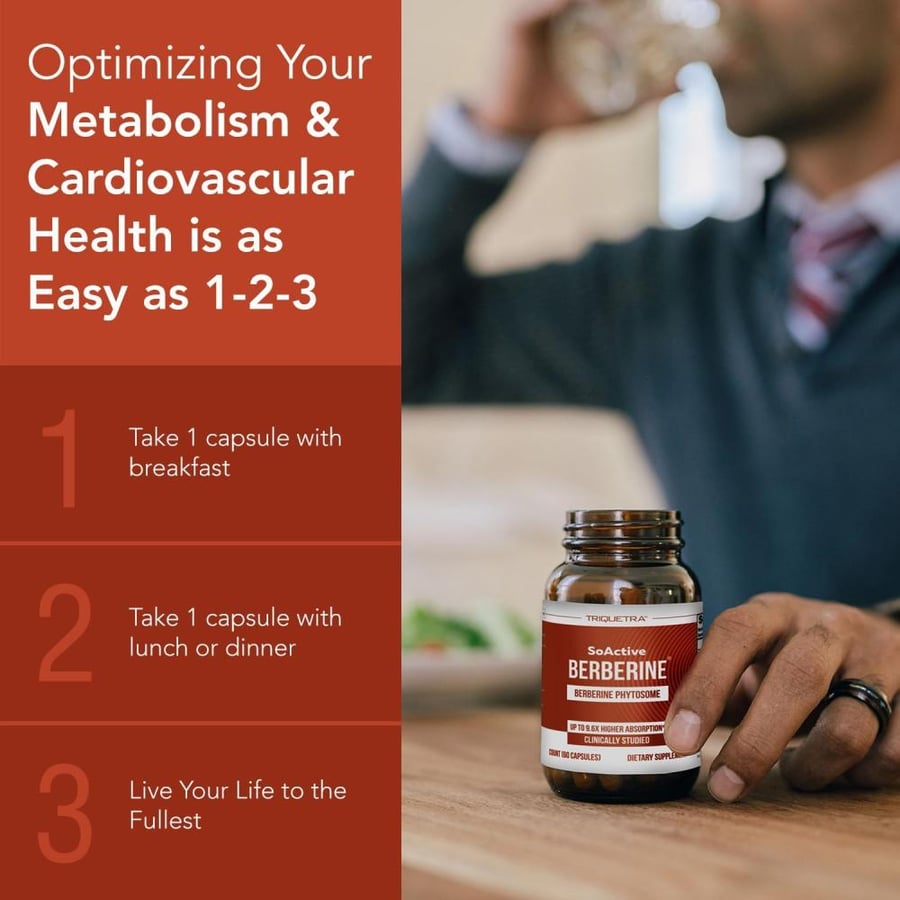 SoActive Berberine 550mg: 9.6X Higher Absorption, Clinically Proven Most Effective Berberine - Optimized Berberine Phytosome | Clinically Validated Dose | Metabolism, AMPK | 60 Servings