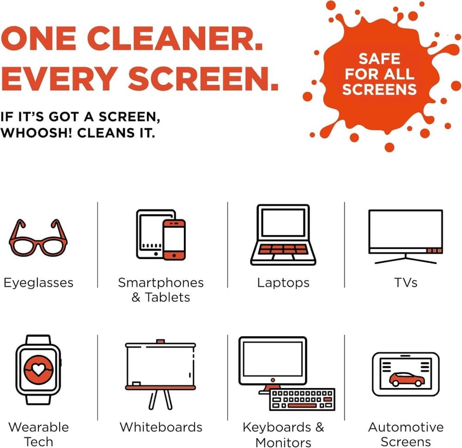 WHOOSH! Screen Shine Go XL – Screen Cleaner Spray & Wipe Kit, 3.4 fl oz