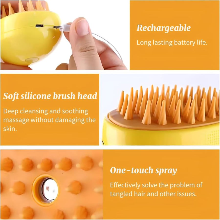 Professional 3-in-1 Cat Steam Brush with Spray, Water Tank, Massaging Function - Eliminates Tangles, Removes Flyaways - Pet Grooming Tool