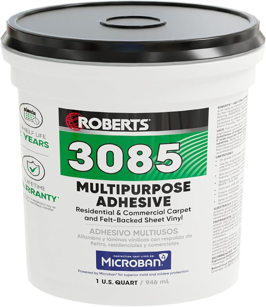 Roberts 3085-0 Multipurpose Carpet and Felt Back Vinyl Adhesive, 1 Quart, Beige