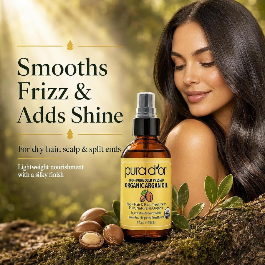 PURA D'OR Organic Moroccan Pure Cold Pressed Virgin Premium Grade Moisturizer Treatment for Dry & Damaged Skin, Argan Oil, 4 Fl Oz