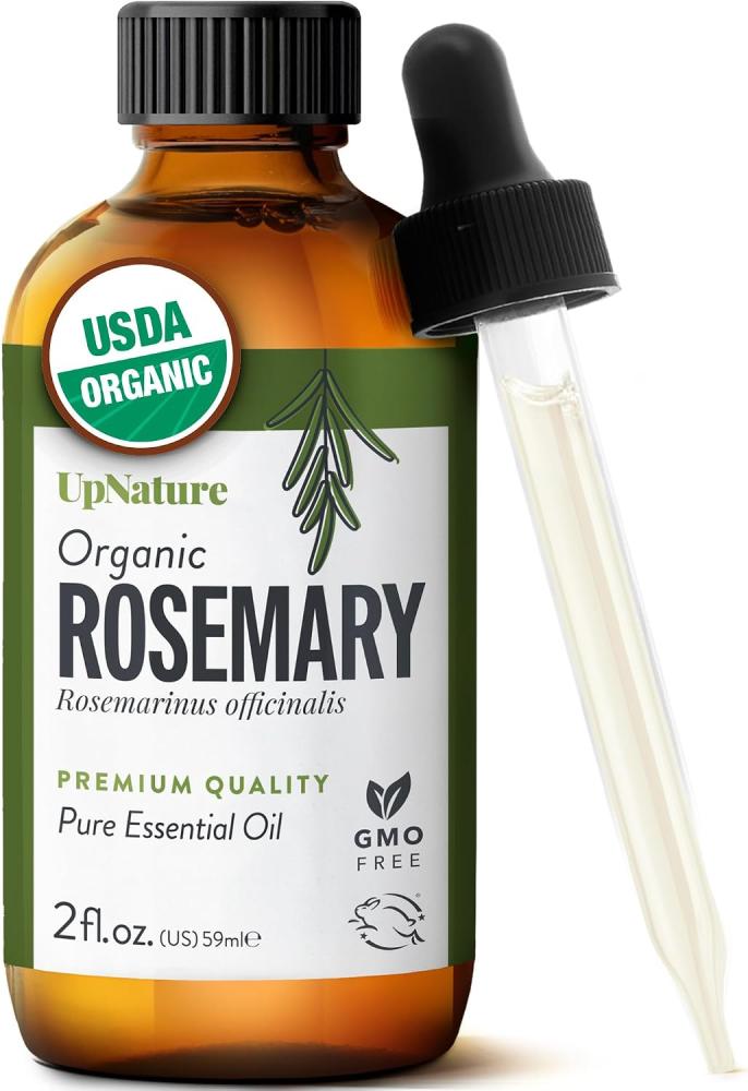 UpNature Organic Rosemary Essential Oil, 100% Pure, 2oz - USDA Certified, Nourishing Hair Growth, Strengthening Scalp, Skin & Nails