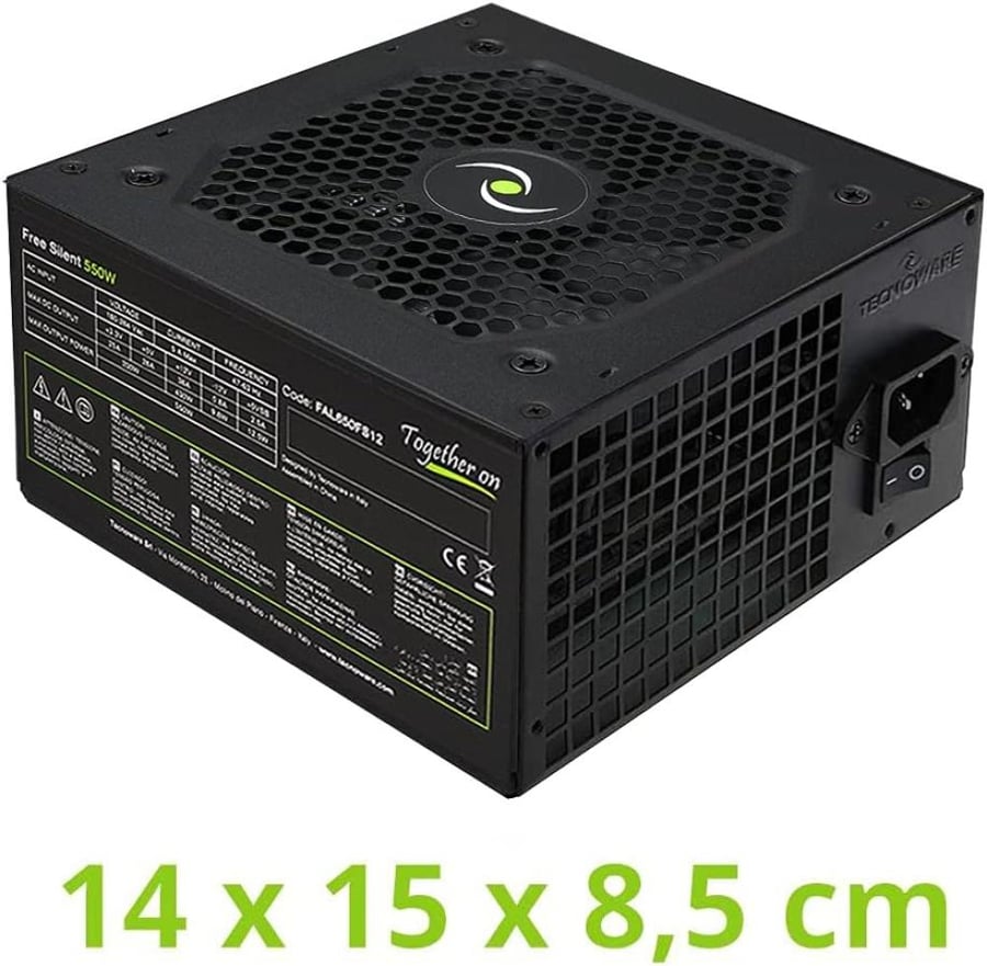 Tecnoware ATX 550W power supply for PC - Silent 12 cm fan - Connectors 2 x SATA, 1 x 24 Poles, 1 x 12V 4 + 4 Poles, 2 x Molex, 1 x Floppy