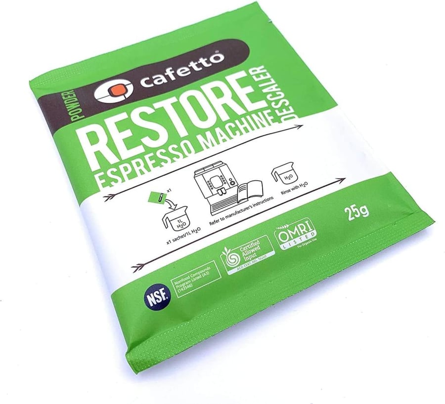 Cafetto Restore Espresso Machine Descaler, Coffee Machine Cleaning Powder For USe In Organic Systems (4 Single USe Packets)