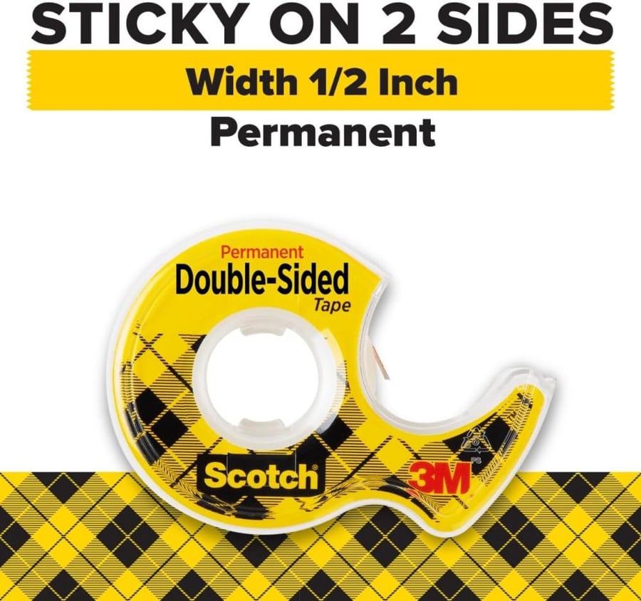 Scotch Double Sided Tape, Permanent, 1/2 in x 400 in, 2 Dispensers/Pack (137DM-2)
