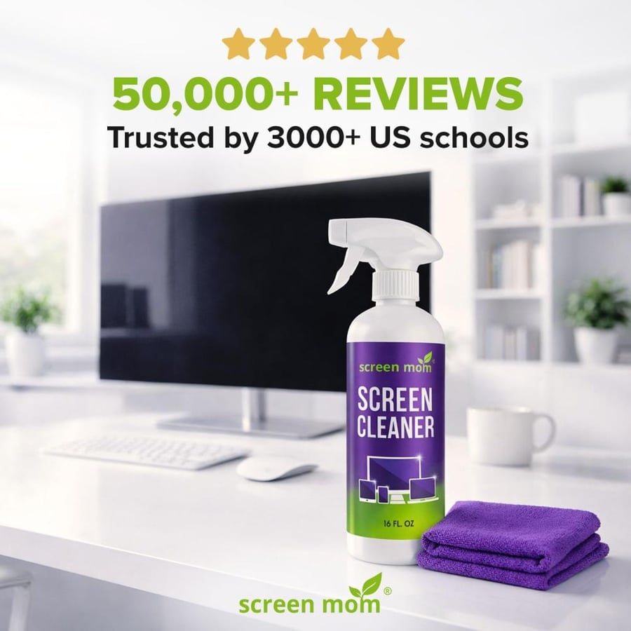 Screen Mom Screen Cleaner Spray (32oz) 2 x 16oz Bottles - TV Screen Cleaner, Computer Screen Cleaner, for Laptop, Phone, Ipad - Computer Cleaning kit Electronic Cleaner - 2 Microfiber Towels Included