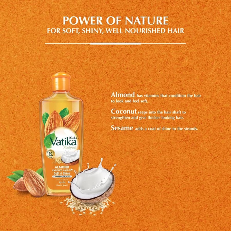 Vatika Naturals Almond Enriched Hair Oil 300ml | Multivitamin A,E & F | Softens & Boosts Shines | For Dry & Frizzy Hair