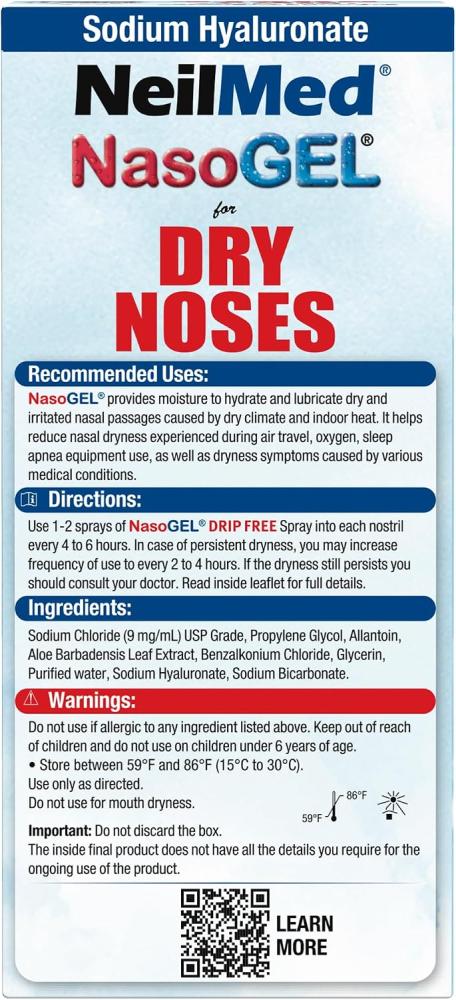 NeilMed NasoGel Drip Free Gel Spray for Dry Noses 30mL. Drug-Free Saline Based Water Soluble Nasal Gel Spray to Hydrate and lubricate Dry and Irritated Nasal passages (Pack of 2)