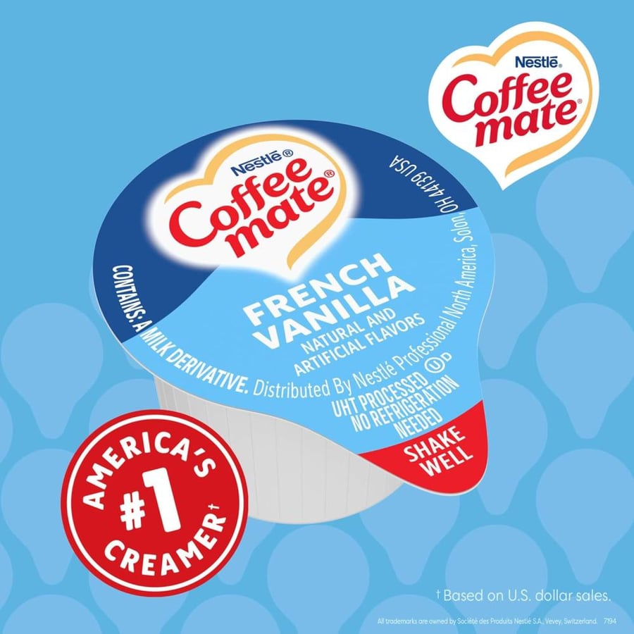 Nestle Coffee mate Coffee Creamer, French Vanilla, Liquid Creamer Singles, Non Dairy, No Refrigeration, Box of 180