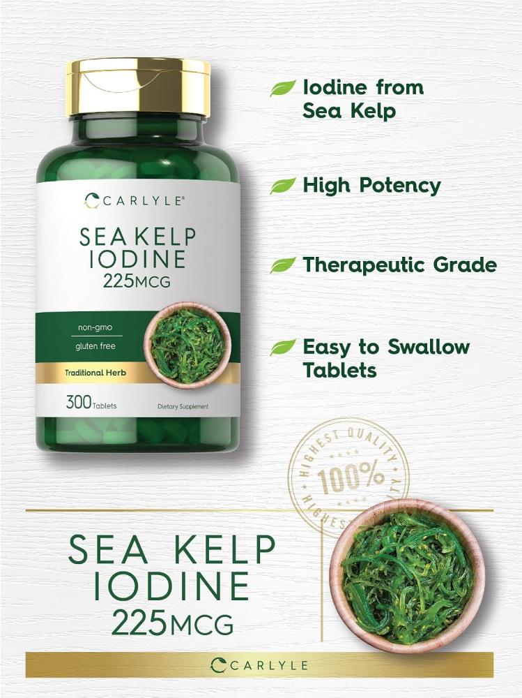 Carlyle Sea Kelp Iodine Supplement | 225mcg | 300 Tablets | Traditional Herb Supplement | Non-GMO, Gluten Free