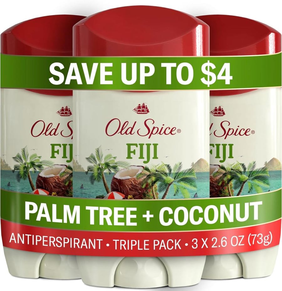 Old Spice Dry Feel Antiperspirant Deodorant for Men, 24/7 Freshness, 24/7 Sweat & Odor Protection, Gentle on Skin with Skin Conditioners, Fiji with Palm Tree + Coconut Scent, 2.6 oz (Pack of 3)