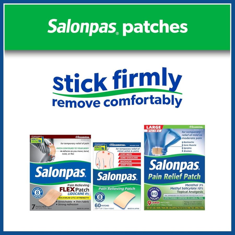 Salonpas Pain Relieving Patch for Back, Neck, Shoulder, Knee Pain and Muscle Soreness - 8 Hour Pain Relief - 60 Count