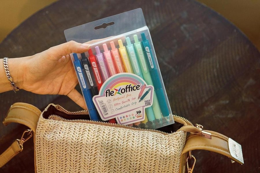 FLEXOFFICE 10 Assorted Ink Color Ballpoint Pens - Medium Point 0.7mm