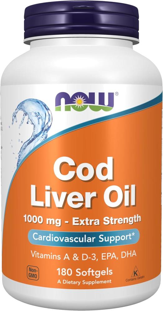 NOW Foods Cod Liver Oil, 1000mg, 180 Softgels