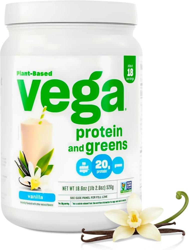 Vega Protein and Greens Vegan Protein Powder Vanilla (18 Servings) - 20g Plant Based Protein Plus Veggies, Vegan, Non GMO, Pea Protein for Women and Men, 1.2lb (Packaging May Vary)