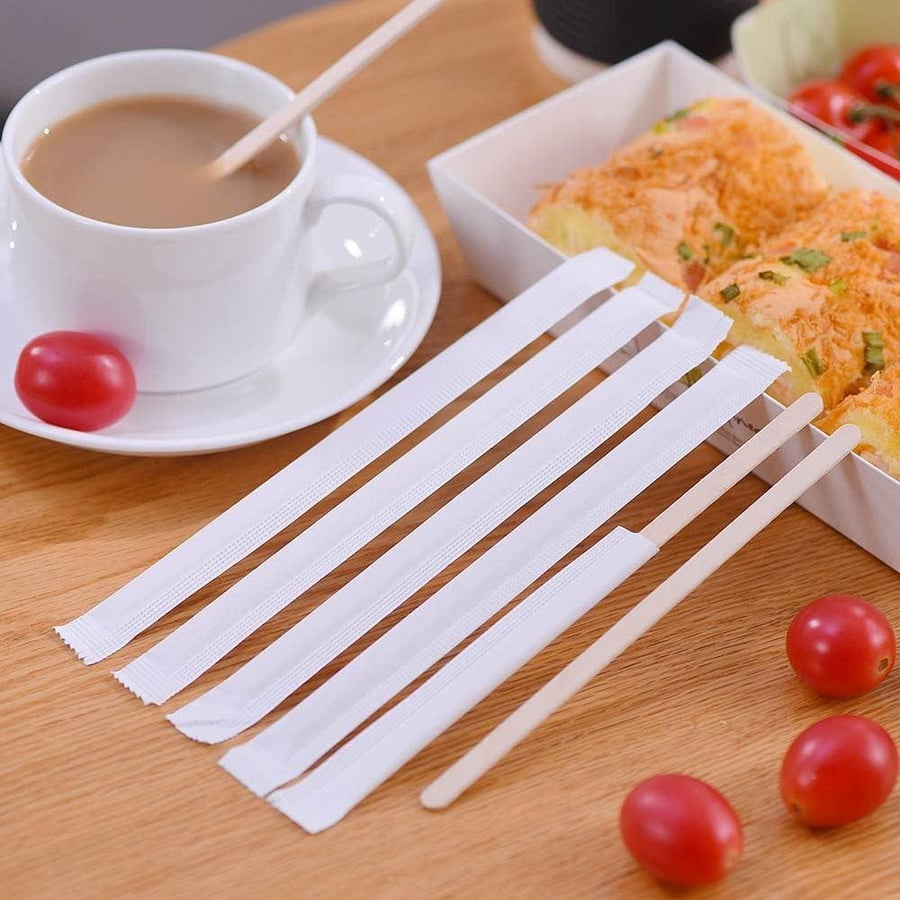 200pcs Individually Wrapped Wooden Coffee Stirrers - 5.5" Coffee Stir Sticks, Round End Disposable Stir Sticks, For Coffee, Cocktail and Hot Drinks