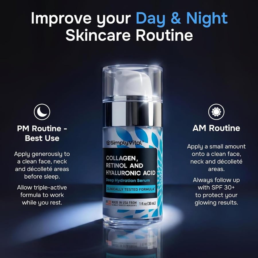 Retinol Collagen Face Serum - Anti-Aging Moisturizer for Women, 1 fl oz