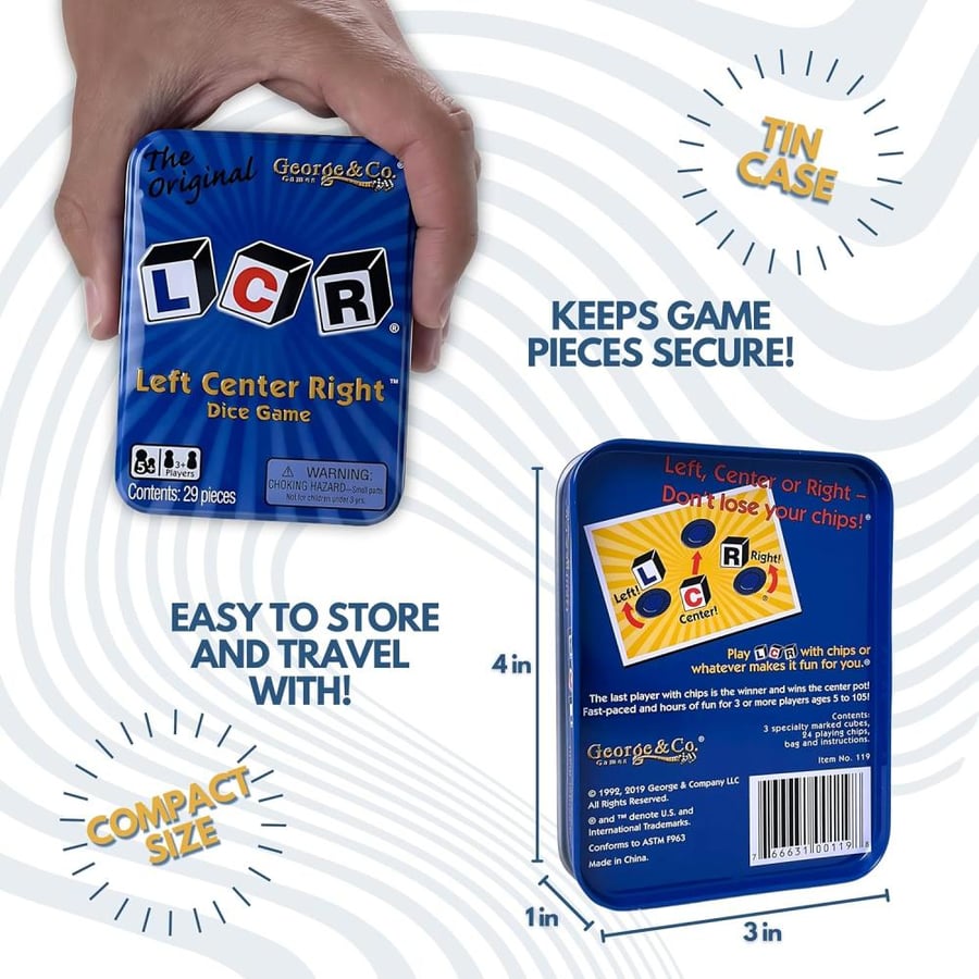 LCR® Left Center Right? Dice Game - Blue Tin