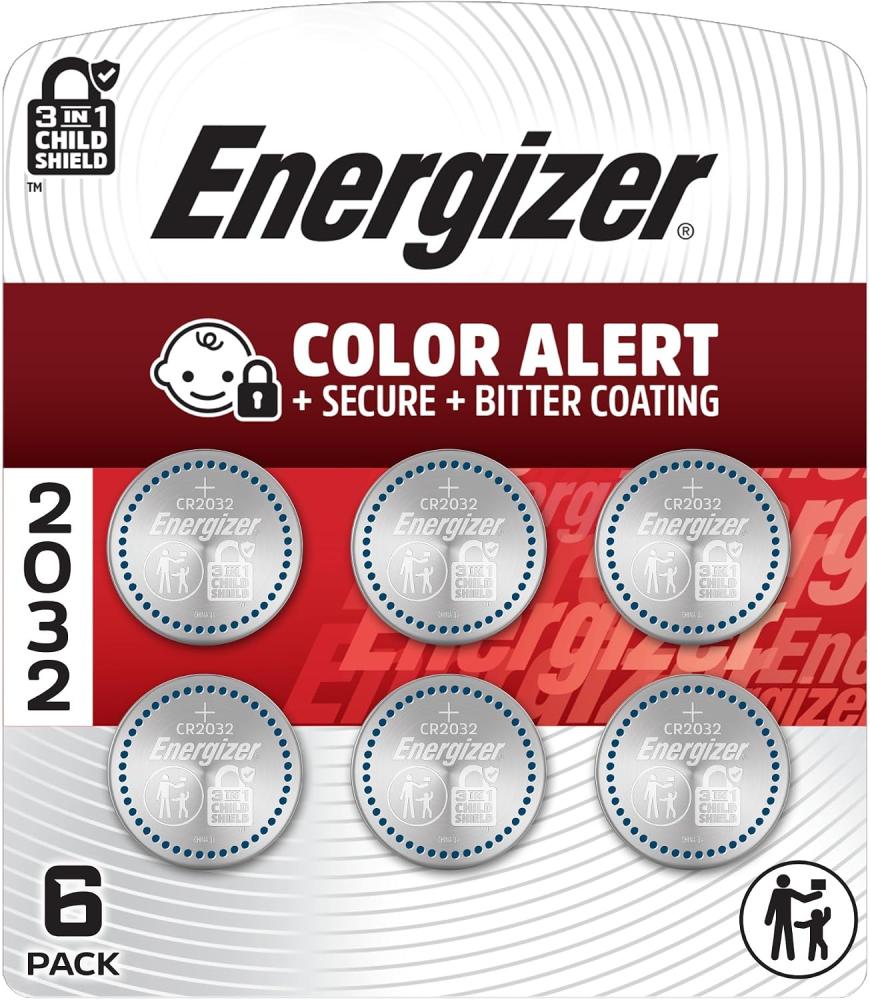 Energizer CR2032 Batteries, 3V Lithium Coin Cell 2032 Watch Battery, (6 Count)