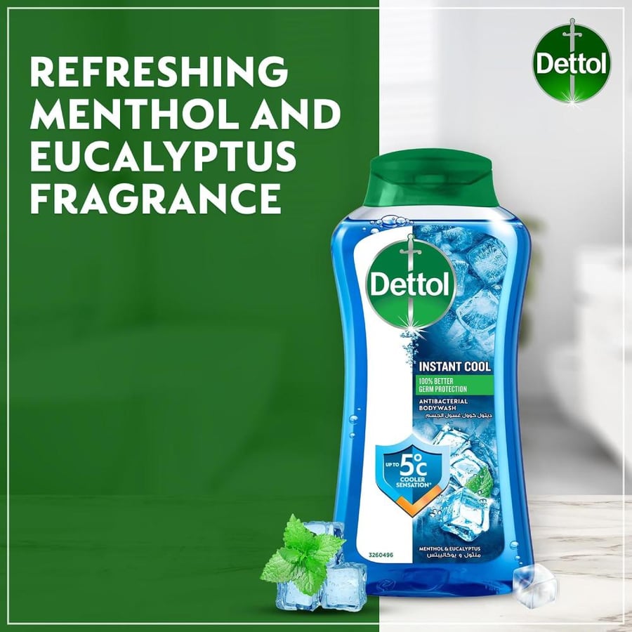 Dettol Cool Shower Gel & Body Wash, Menthol & Eucalyptus Scent, 500ml