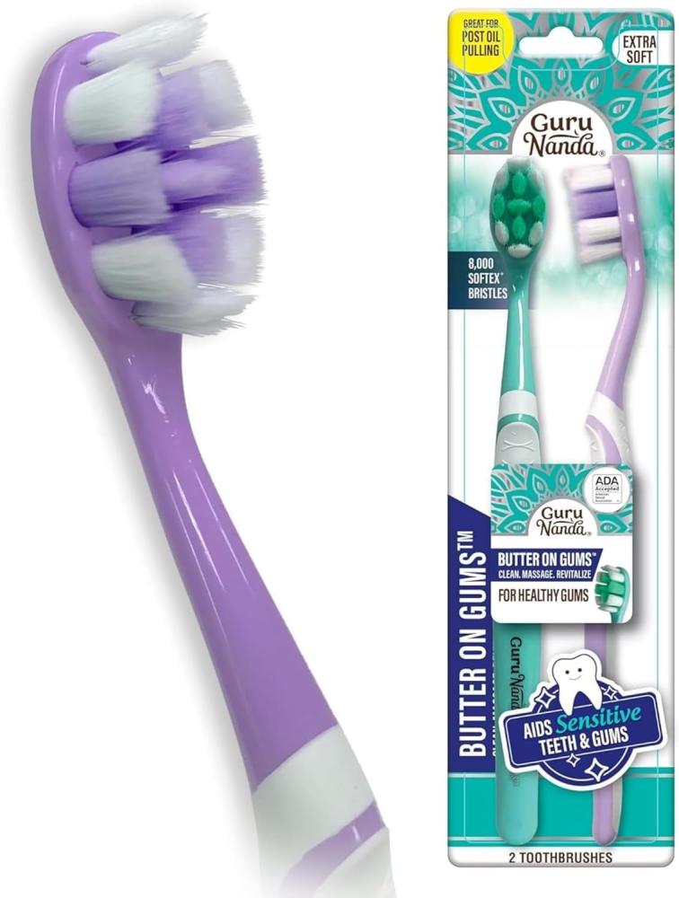 GuruNanda Butter on Gums Toothbrush with Extra Soft Bristles for Sensitive Gums, Soft Toothbrush for Kids & Adults, 2 ct