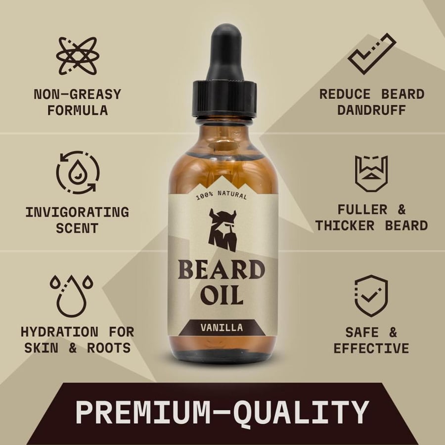 Striking Viking Vanilla Beard Oil (Large 2 oz.) - 100% Natural Beard Conditioner with Organic Tea Tree, Argan, and Jojoba Oil with Vanilla Scent - Softens, Smooths, and Strengthens Beard Growth by