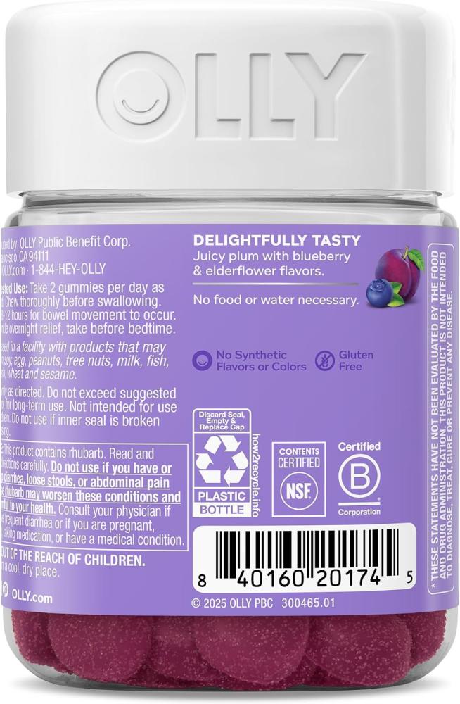 OLLY Keep it Moving Constipation Relief, Rhubarb, Prunes, Amla - Plum Berry Flavor - 30ct
