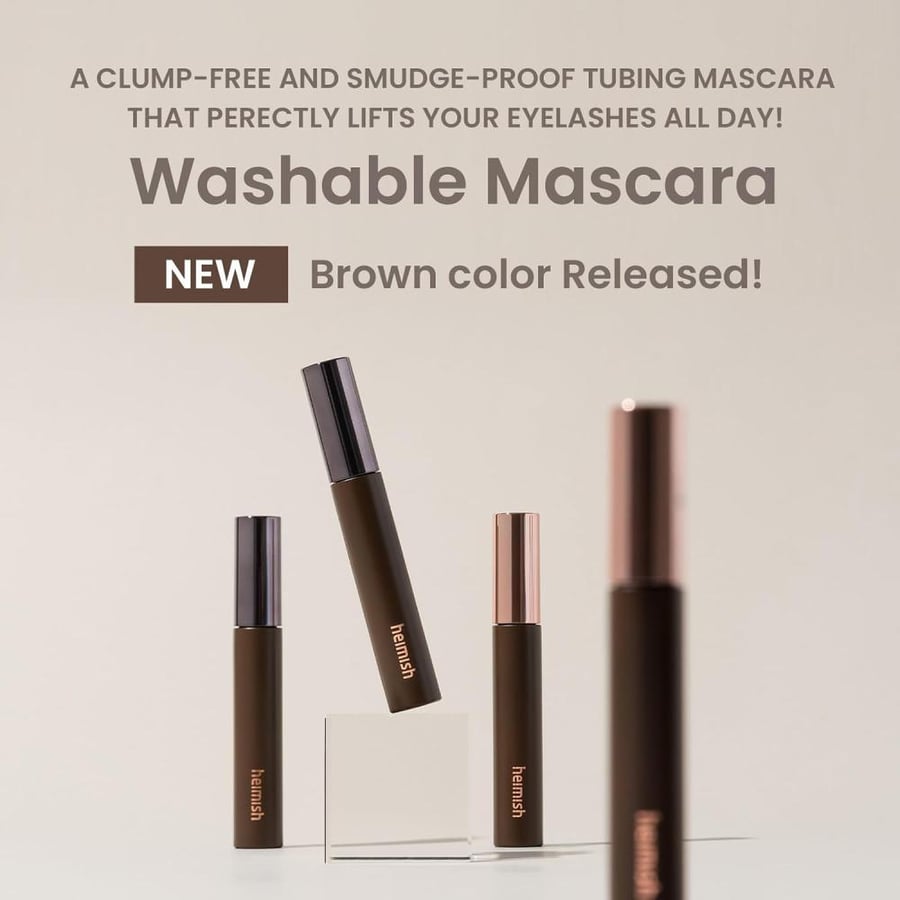 HEIMISH Dailism Smudge Stop Mascara, Curling & Lengthening, Long-lasting, Waterproof, Smudge-proof, Non-Clumping, Washable Cleansing Korean Mascara, 0.32oz/9g - Brown Curling