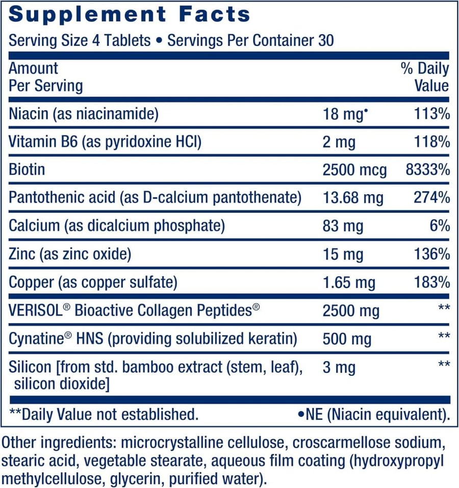 Life Extension Hair, Skin and Nails, Collagen Plus Formula 120 Tablets