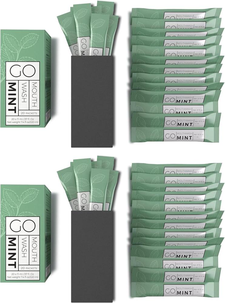 GO Travel Size Mouthwash Packets - Individual Mini for Fresh Breath - TSA Compliant - Smart Packet Design to Reduce Bottle Waste - Liquid Mint Flavored Portable Bulk