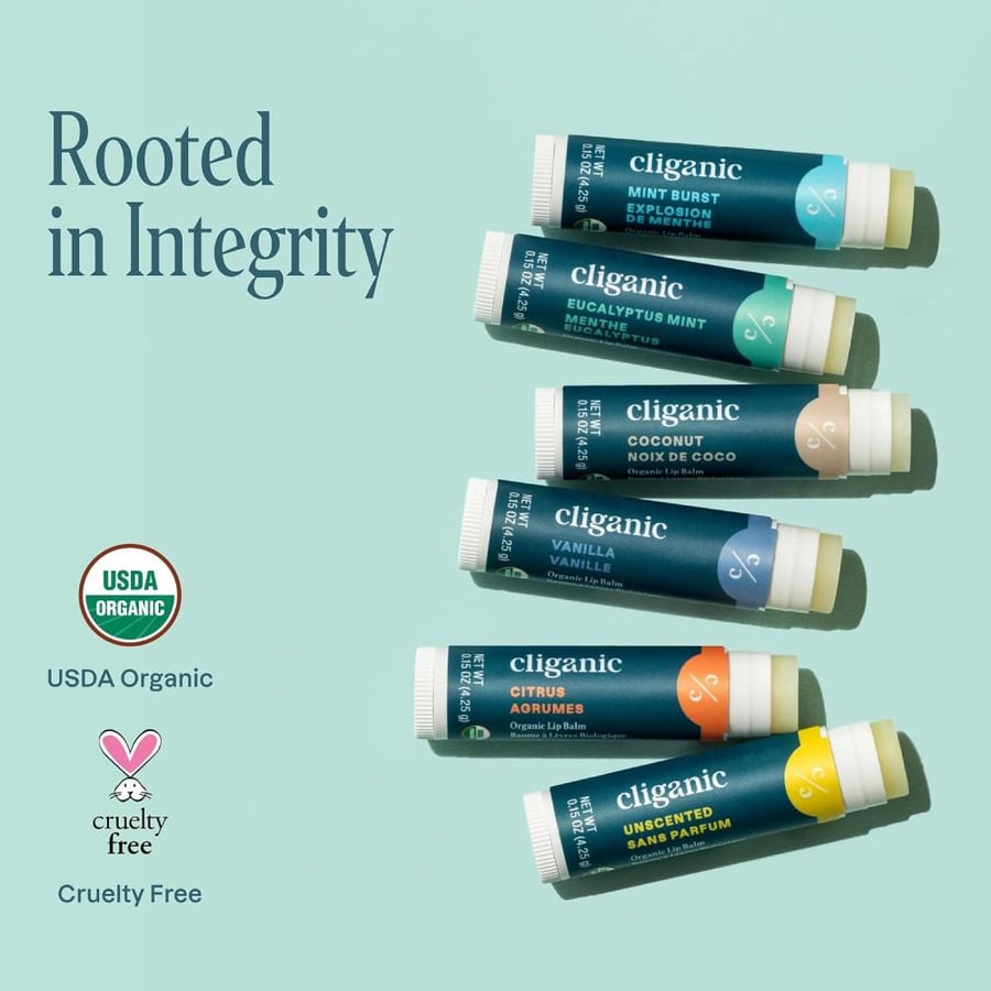 Cliganic Usda Organic Lip Balm Set, 6 Flavors, 100% Natural Moisturizer For Cracked & Dry Lips