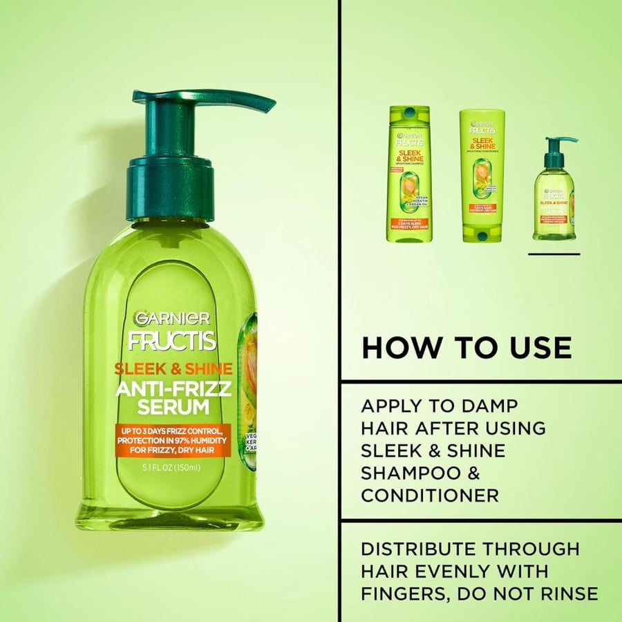 Garnier Fructis Sleek and Shine Anti-Frizz Serum, Frizzy, Dry, Unmanageable Hair, 5.1 fl; oz.