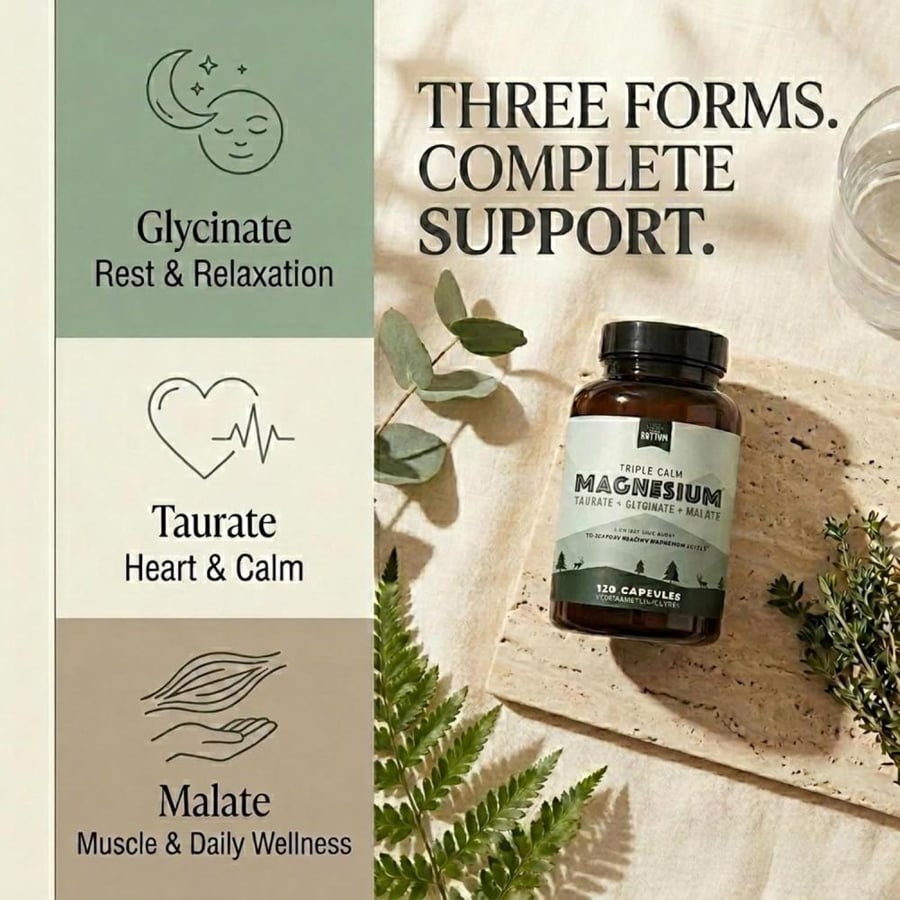 Natural Rhythm Triple Calm Magnesium, Unique Blend, 150mg Easily Absorbable Taurate, Glycinate, 120 Capsules