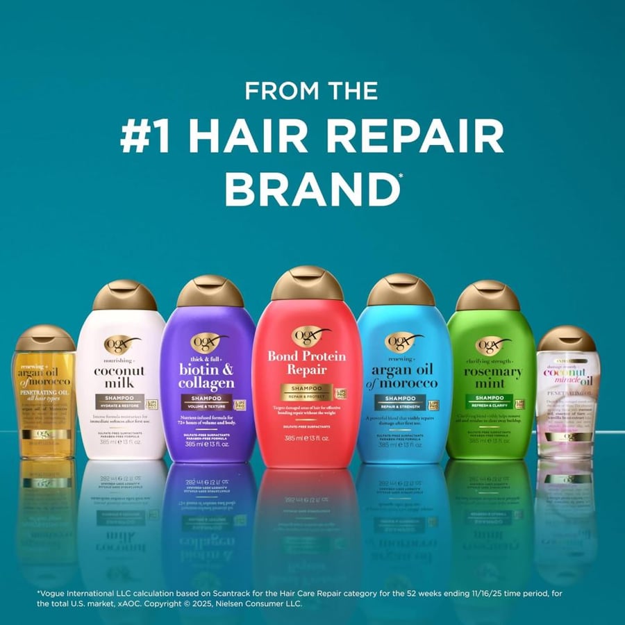 OGX Thick, Full Biotin and Collagen Shampoo, 385ml, volumizing formula for fuller and thicker looking hair, gentle and pH balanced, helps strengthen hair and add body and shine