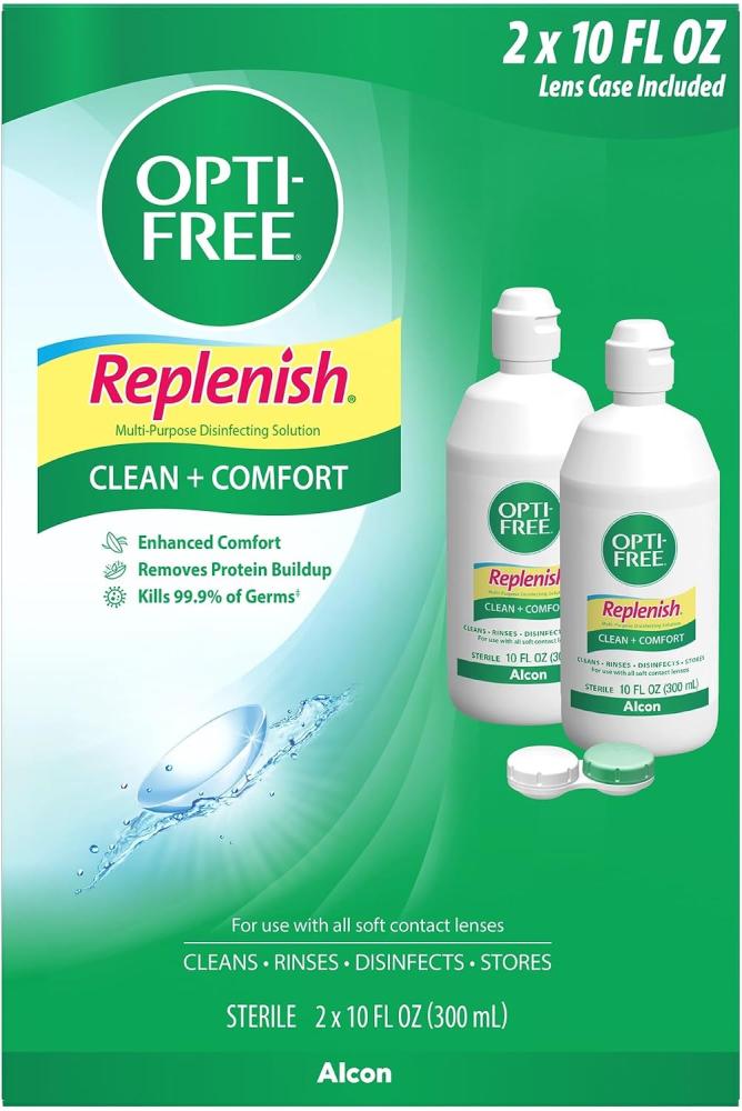 Opti-Free Replenish Multi-Purpose Disinfecting Solution with Lens Case, Twin Pack, 10-Fluid Ounces Each