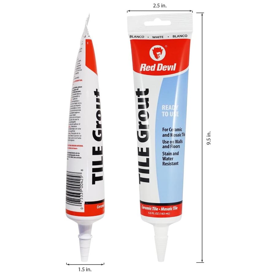 Red Devil 0425 Pre-Mixed Tile Grout Squeeze Tube, 5.5 oz, White
