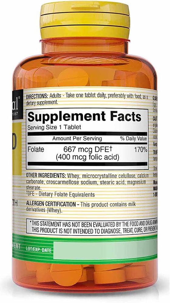 Mason Natural Folic Acid Tablets - 400 mcg, 665mcg, 100