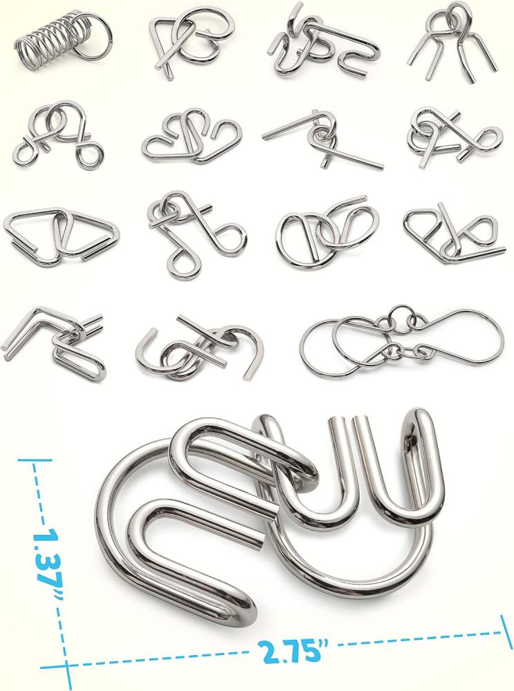 Coogam Metal Wire Puzzle Set of 16 with Pouch for Kid