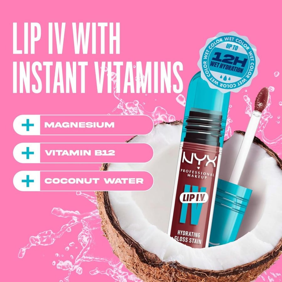 NYX Professional Makeup Lip IV Hydrating Gloss Stain, Lip Gloss, Up to 12HR Hydration, High Pigment, Wet Shine Finish, Drippin' In Rose