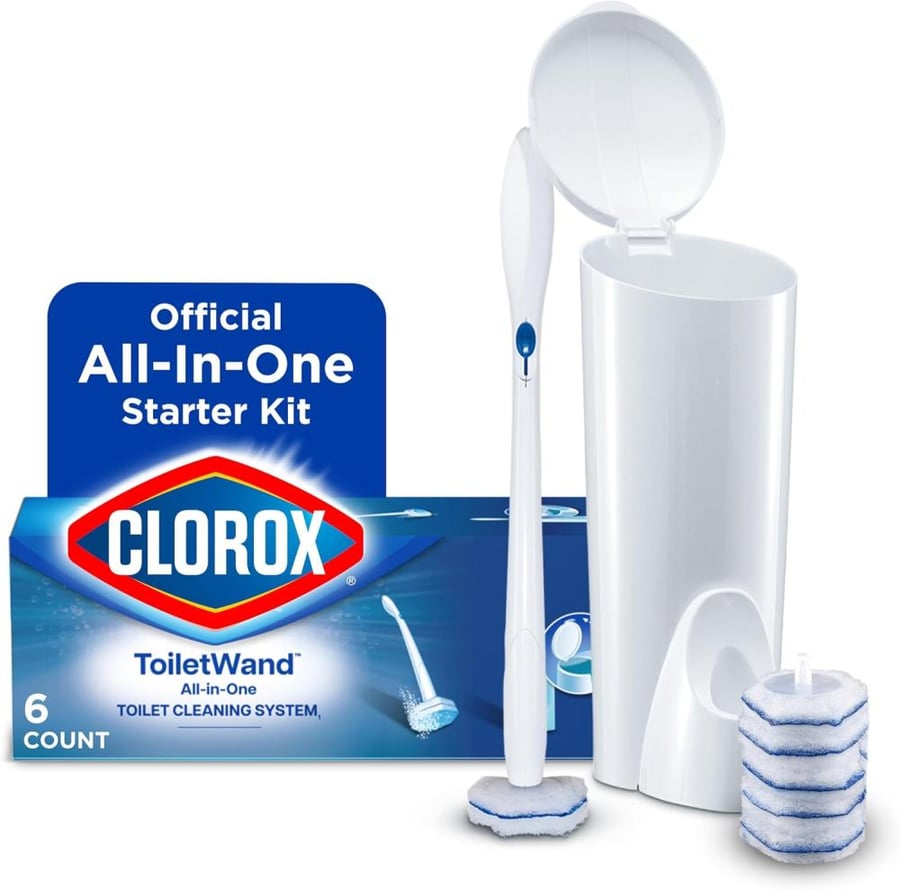 Clorox ToiletWand Disposable Toilet Cleaning System - Toilet Wand, Storage Caddy and 6 Disinfecting Toilet Wand Refill Heads