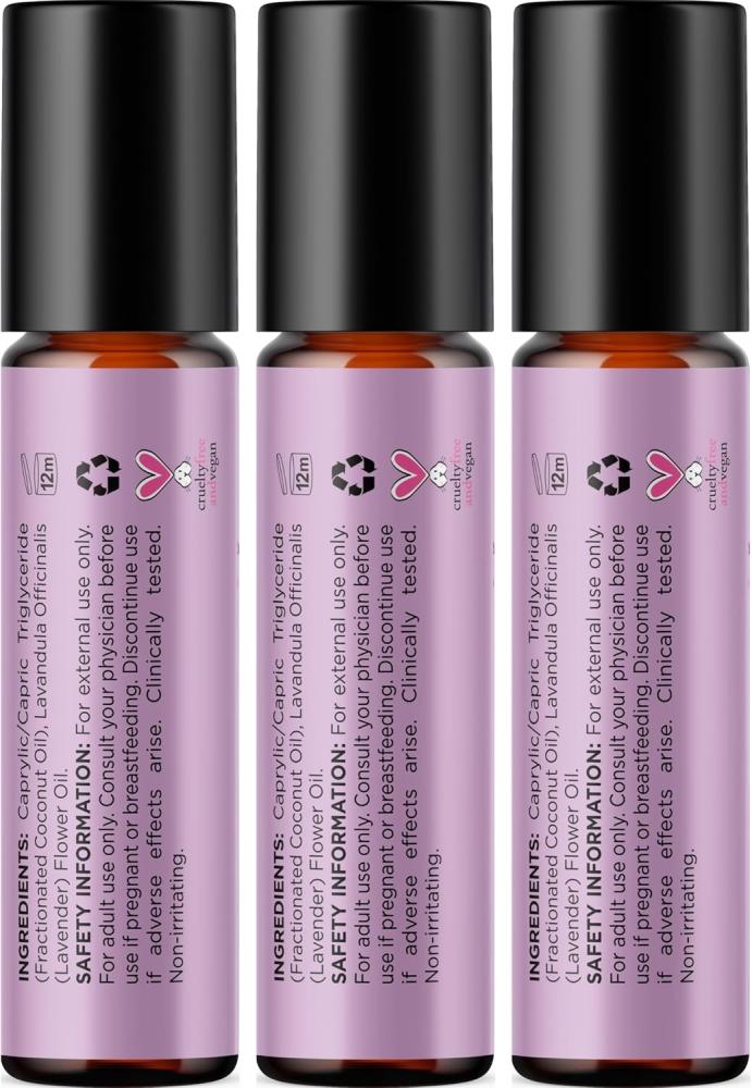 Lavender Essential Oil Roll On - Calming Aromatherapy Oil Roller for Sleep Headaches and Relaxation - Natural Pre-Diluted Sleep Oil for Nighttime Relaxation with Lavender Essential Oil for Skin 3-Pack
