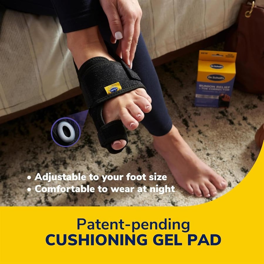 Dr. Scholl's BUNION RELIEF & TOE CORRECTOR // Massaging Gel Bunion Splint & Big Toe Straightener - Bunion Corrector for Women & Men - Bunion Pads for Bunion Relief, 1 support set (left & right)