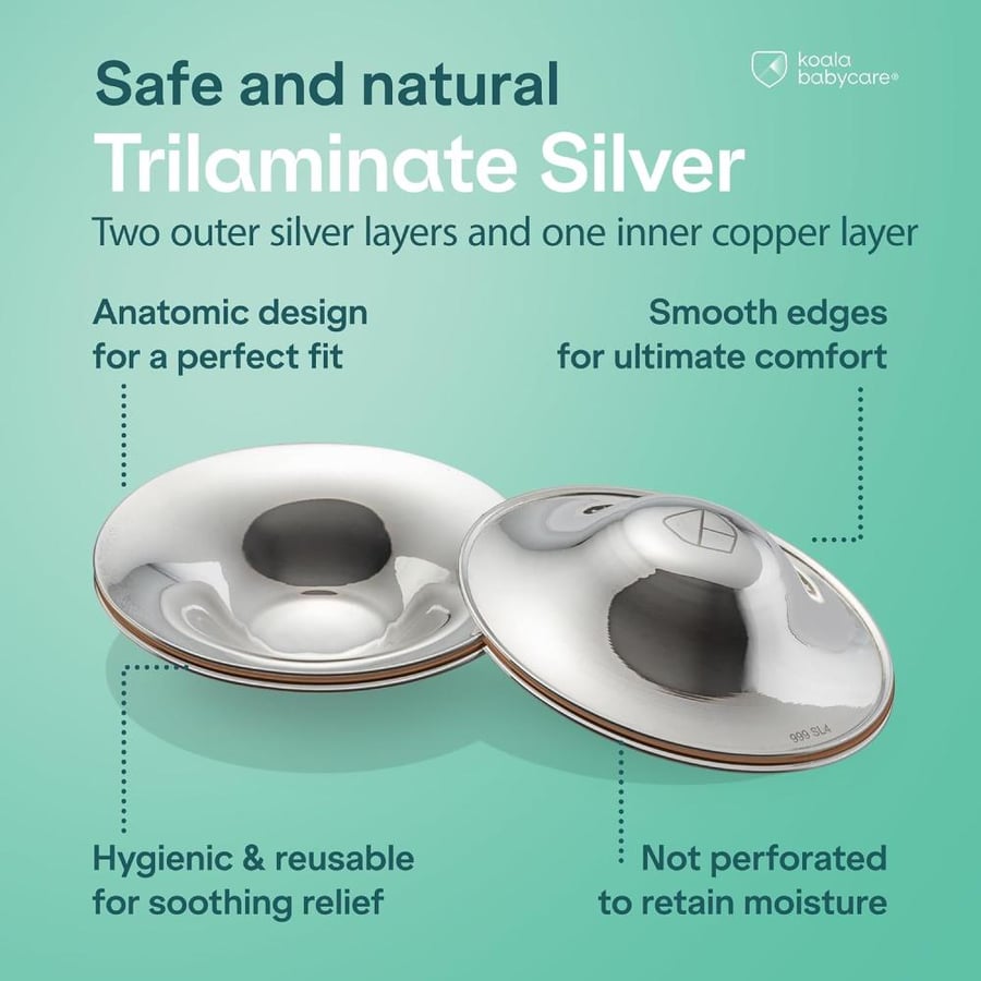 Koala Babycare Silver Nursing Cups Made in Italy – Protect and Soothe Sore and ed While Breastfeeding - Nursing Pads in Tri-Laminate Silver - Shields for Nursing Newborn (Regular)