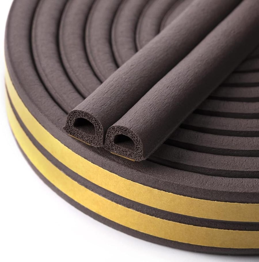 CloudBuyer Self-Adhesive Insulation Doors and Windows Draught Excluder Foam Seal Strip Soundproofing Collision Avoidance Rubber (D Type 5M, Coffee)