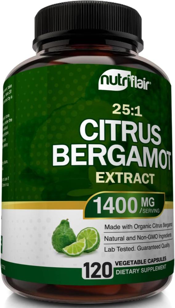 NutriFlair Organic Citrus Bergamot 1400mg, 120 Capsules - 25:1 Citrus Bergamia - Essential Oil and Citrus Bioflavonoids - Natural Heart Health Supplements for Women and Men - Non-GMO Pills
