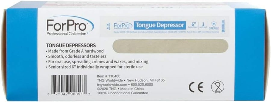 ForPro Professional Collection Senior Tongue Depressors, Large Wax Applicator Sticks, 6" Senior Sized, Sterile, Individually-Wrapped, 100-Count"