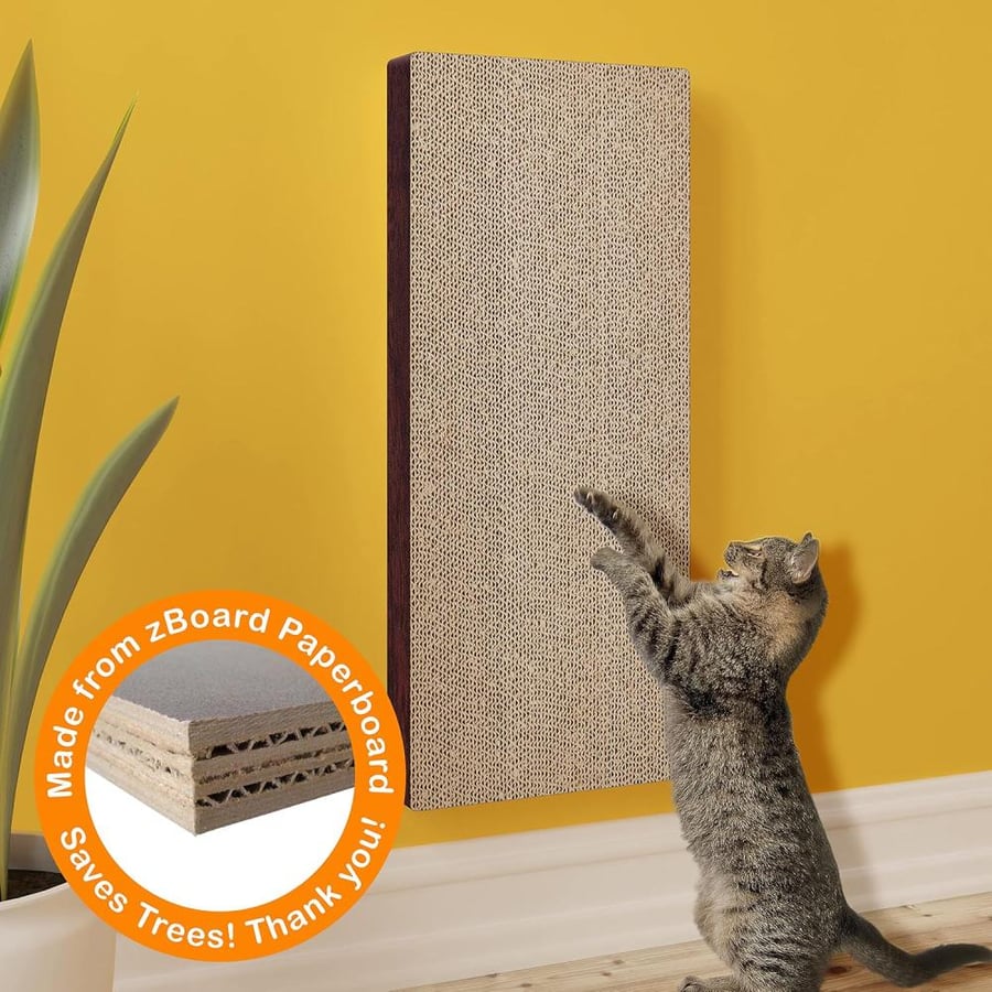 Way Basics Premium Eco-Friendly Wall Mount Scratch Pad Cat Scratcher (Uniquely Crafted from Sustainable Non Toxic zBoard Paperboard), Espresso