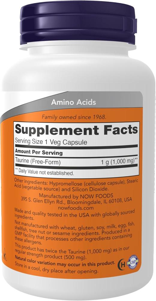Now Foods, Taurine, Double Strength, 1,000 Mg, 100 Capsules